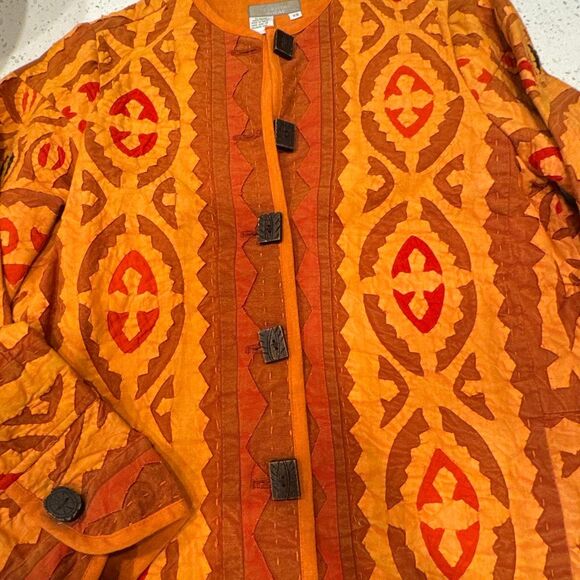 The Territory Ahead Women's Quilted Pieced Aztec Boxy Jacket Brown Orange XS - Picture 7 of 7